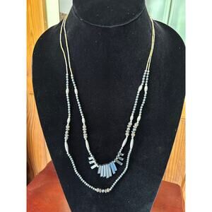 Vintage 2-Strand Liquid Silver & Pearl Necklace Marcasite Accent 28"
